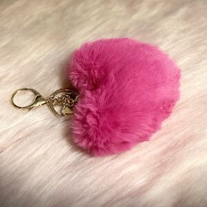 Fabulous Hot Pink Faux Fur Heart 💕Key Chain Handbag Lipstick Charms Barbiecore